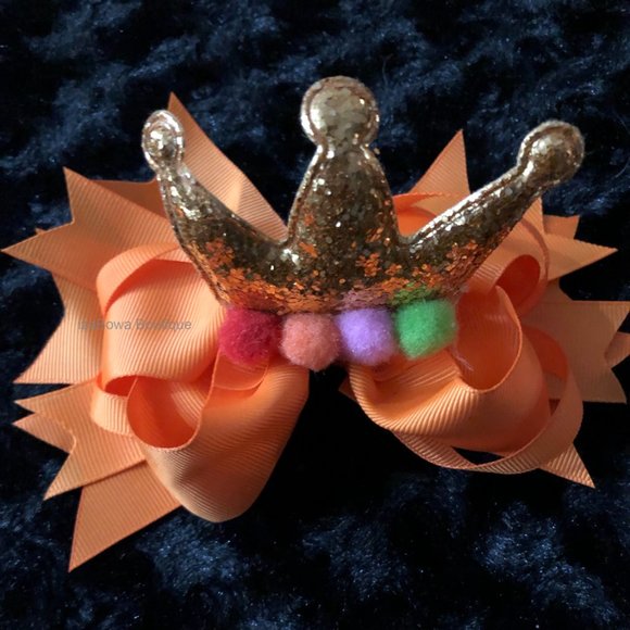 Hand Crafted Other - Orange Crown Deluxe Bow  HANDCRAFTED    -kids-